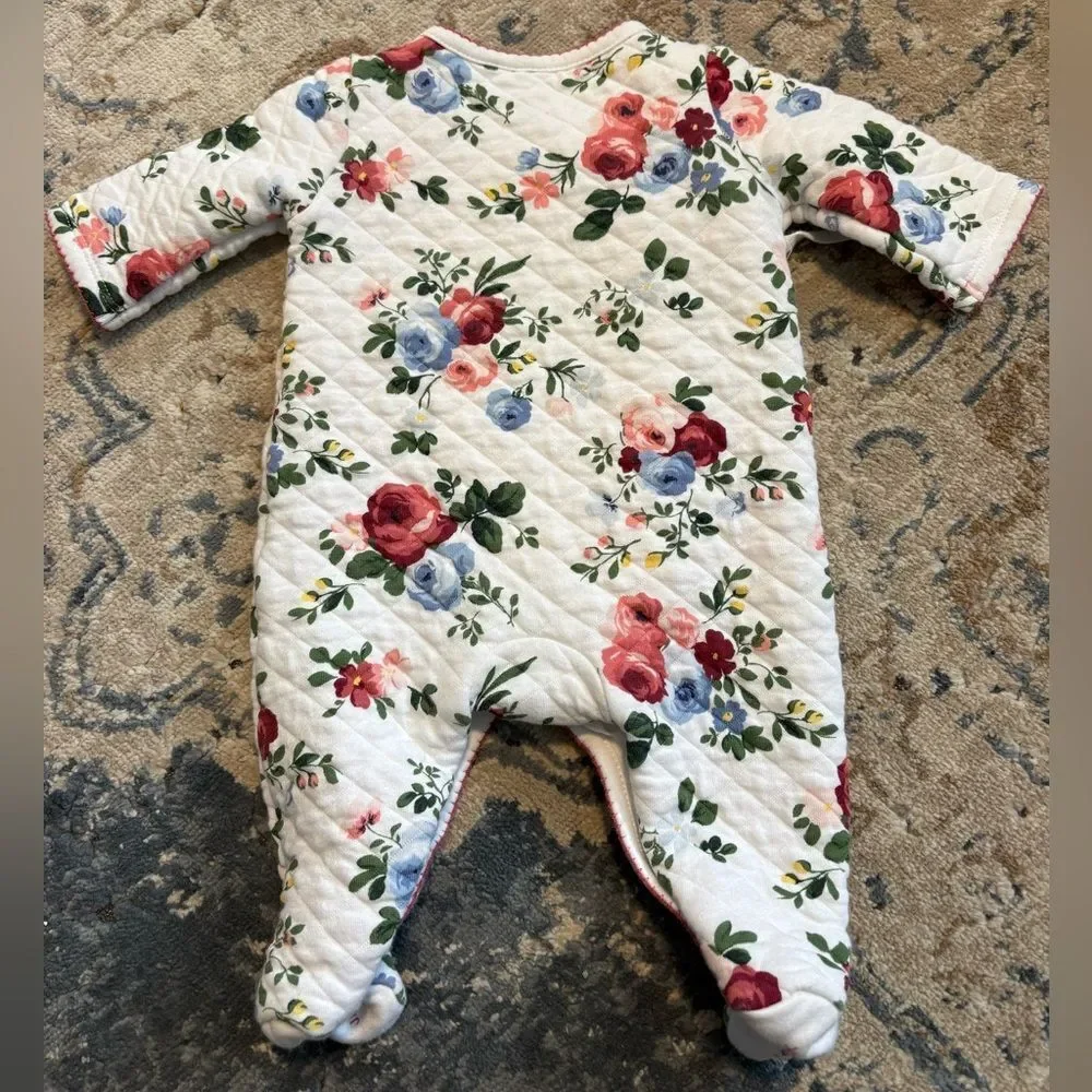 Janie and Jack Quilted Floral One Piece Footie Sleeper 0-3 months Cottage Core